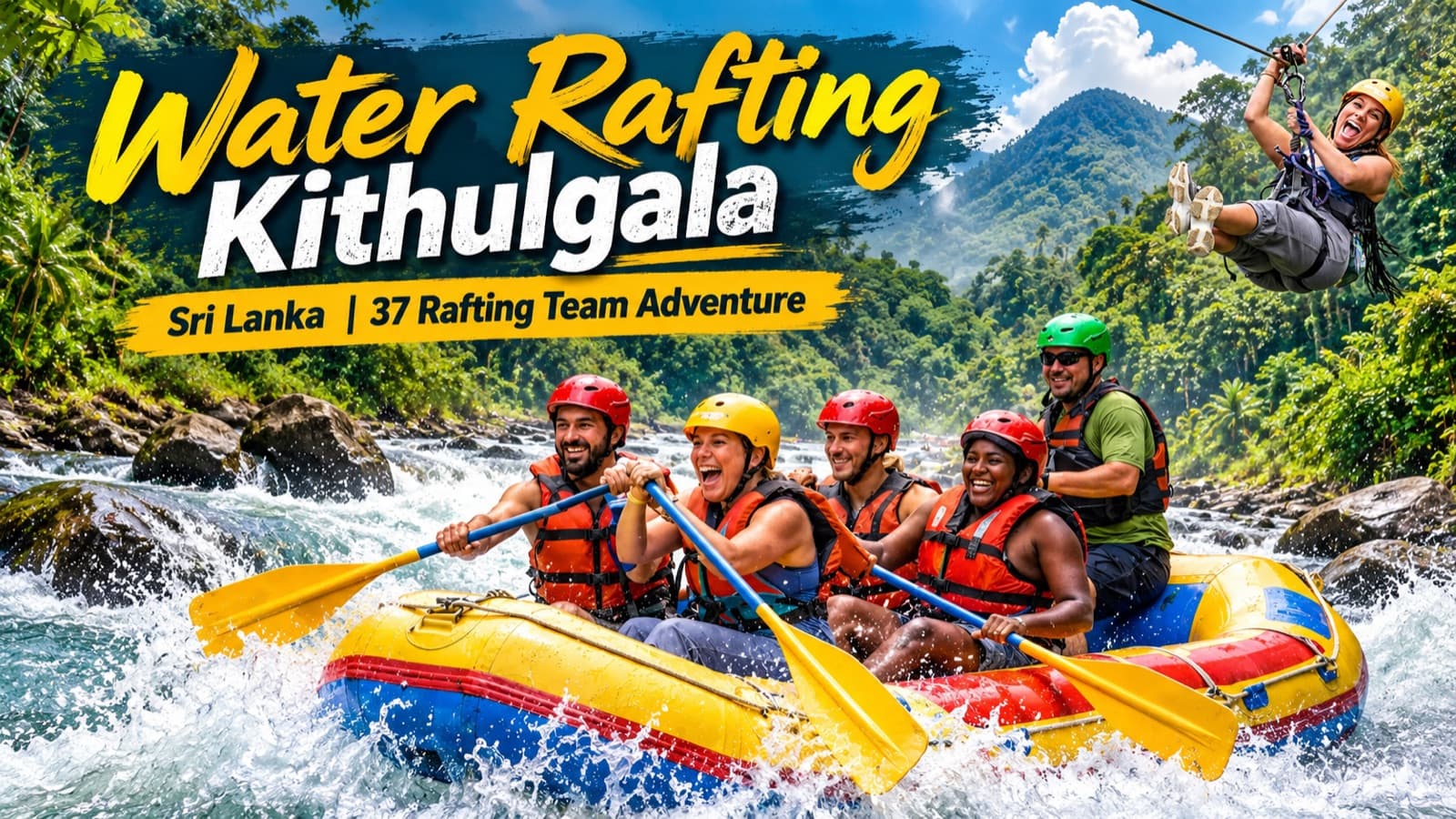 Group white water rafting on the Kelani River in Kithulgala, Sri Lanka with 37 Rafting Team